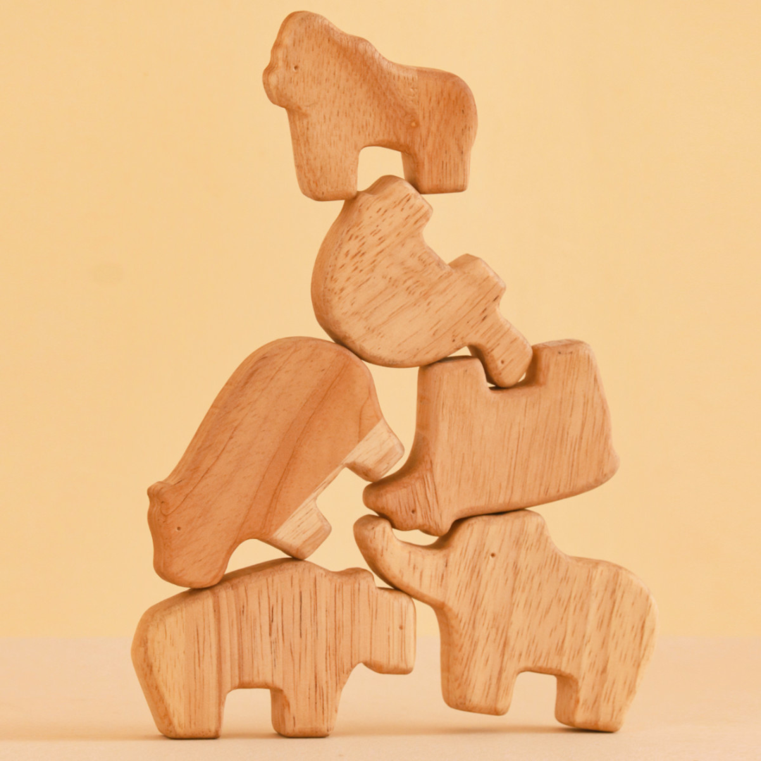 27 Piece Wooden Animals + Treehouse Stacking Toys Set Bundle