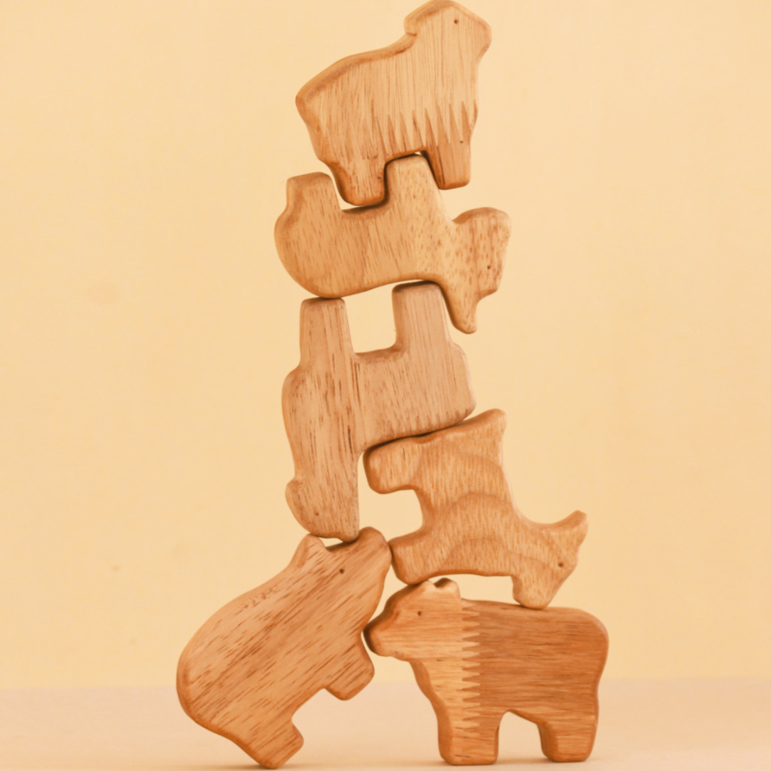 27 Piece Wooden Animals + Treehouse Stacking Toys Set Bundle