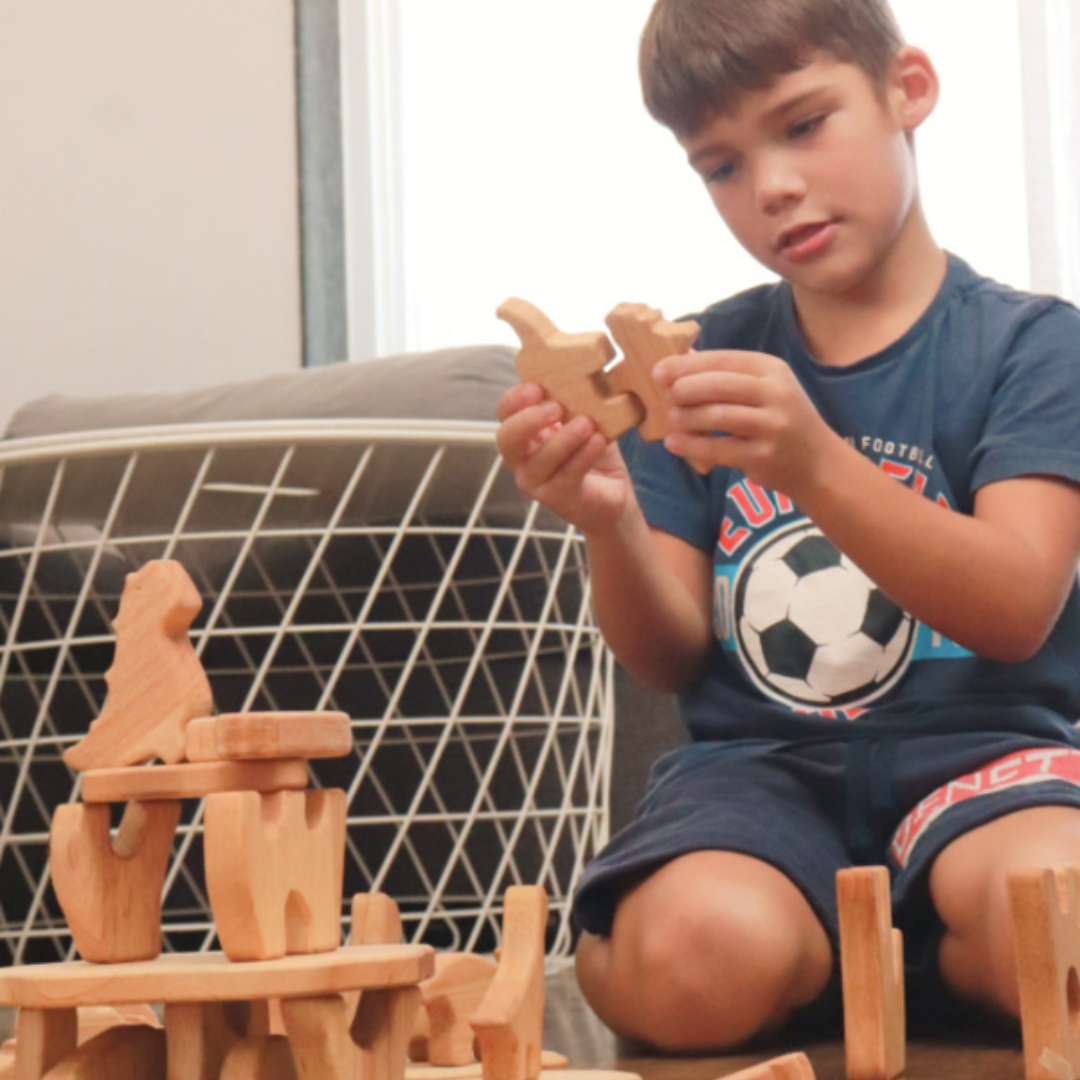 27 Piece Wooden Animals + Treehouse Stacking Toys Set Bundle