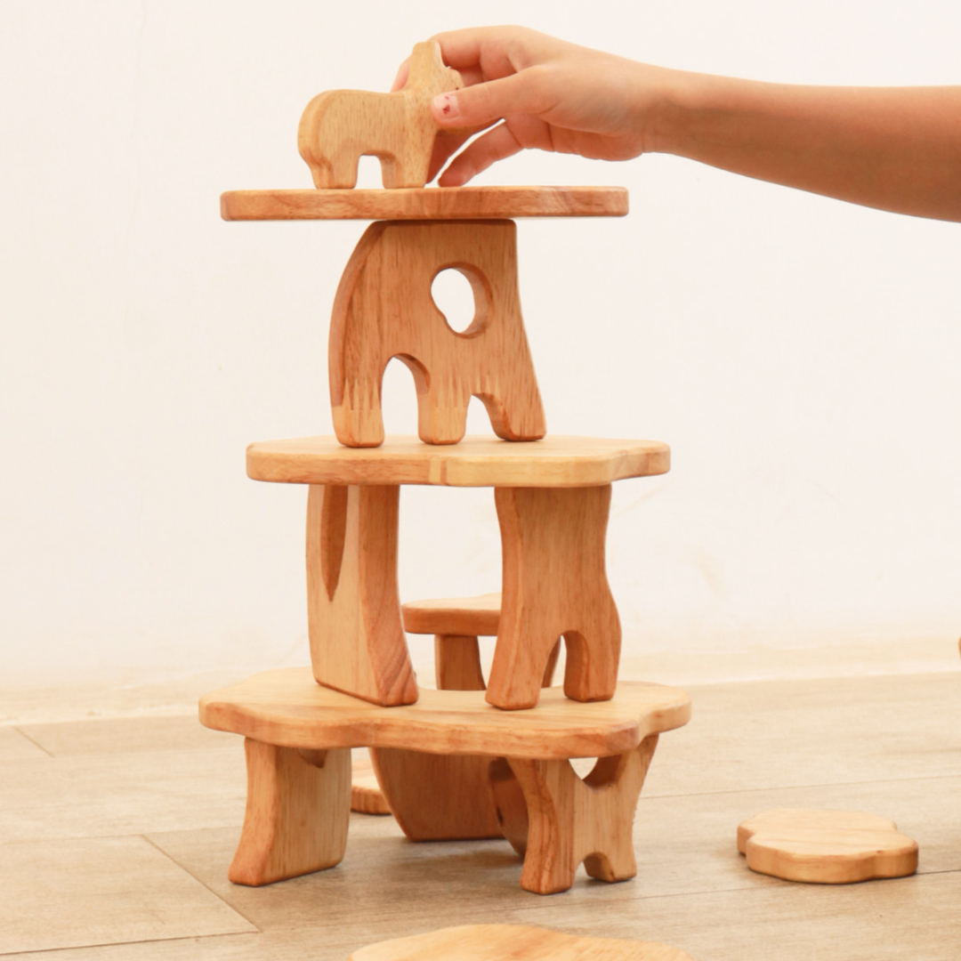 27 Piece Wooden Animals + Treehouse Stacking Toys Set Bundle