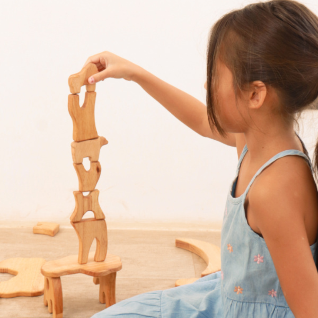 27 Piece Wooden Animals + Treehouse Stacking Toys Set Bundle