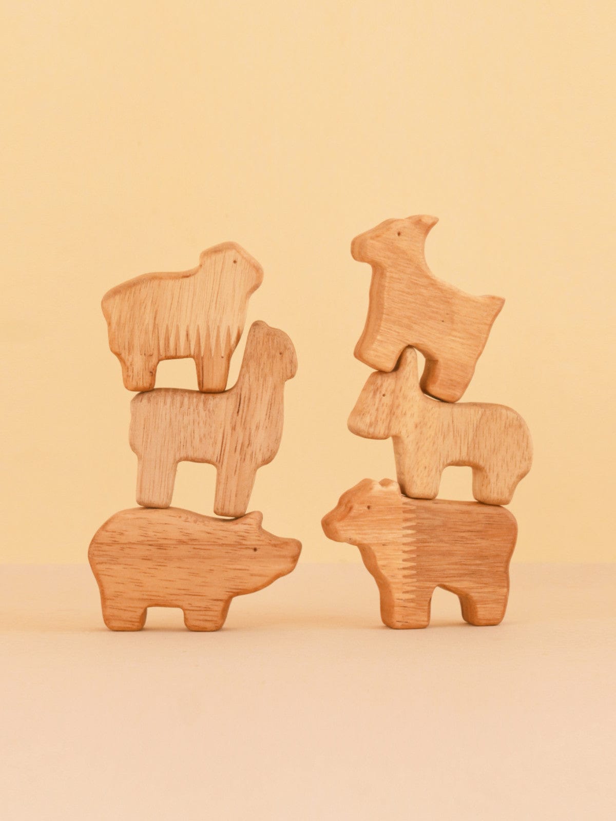 Farm Animal Stack Mini wooden animal figurines in eco-friendly cardboard box packaging