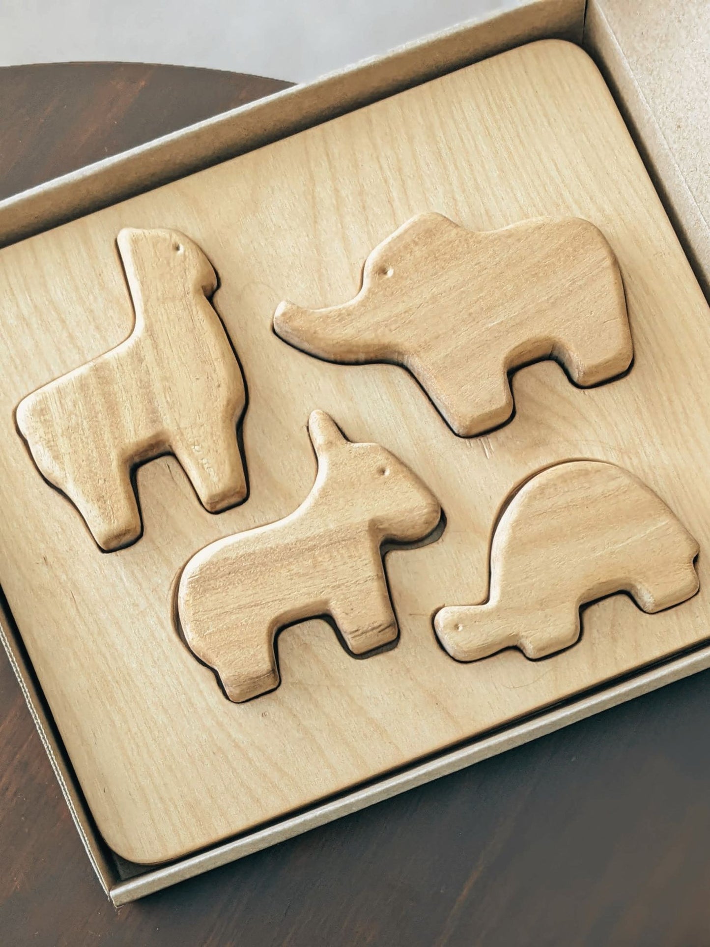 Esle+ : Houten Dieren Stapelspeelgoed + Puzzel (Set van 4+1)