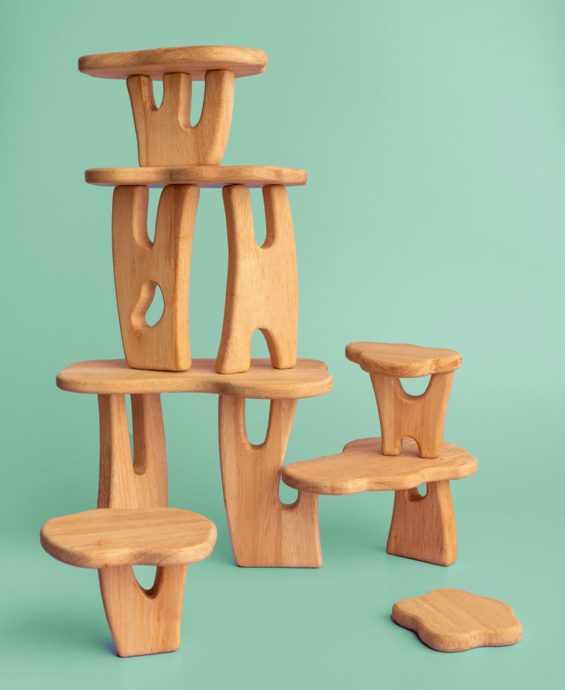 27 Piece Wooden Animals + Treehouse Stacking Toys Set Bundle
