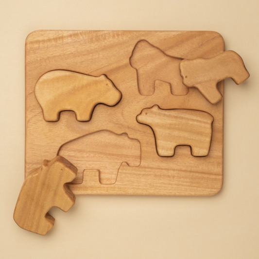 Bjørn+ : Wooden Animals Stacking Toy + Puzzle (Set of 4+1)