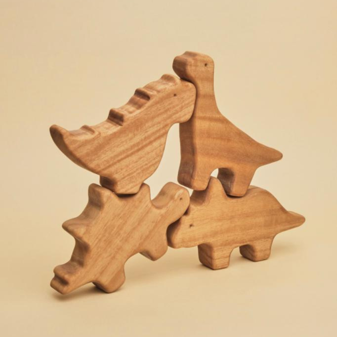 Dino: houten dieren stapelspeelgoed (set van 4)