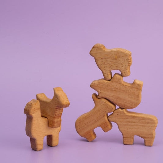 Farm Animal Stack Mini 6 wooden farm animal figurines stacked - cow horse sheep pig goat donkey