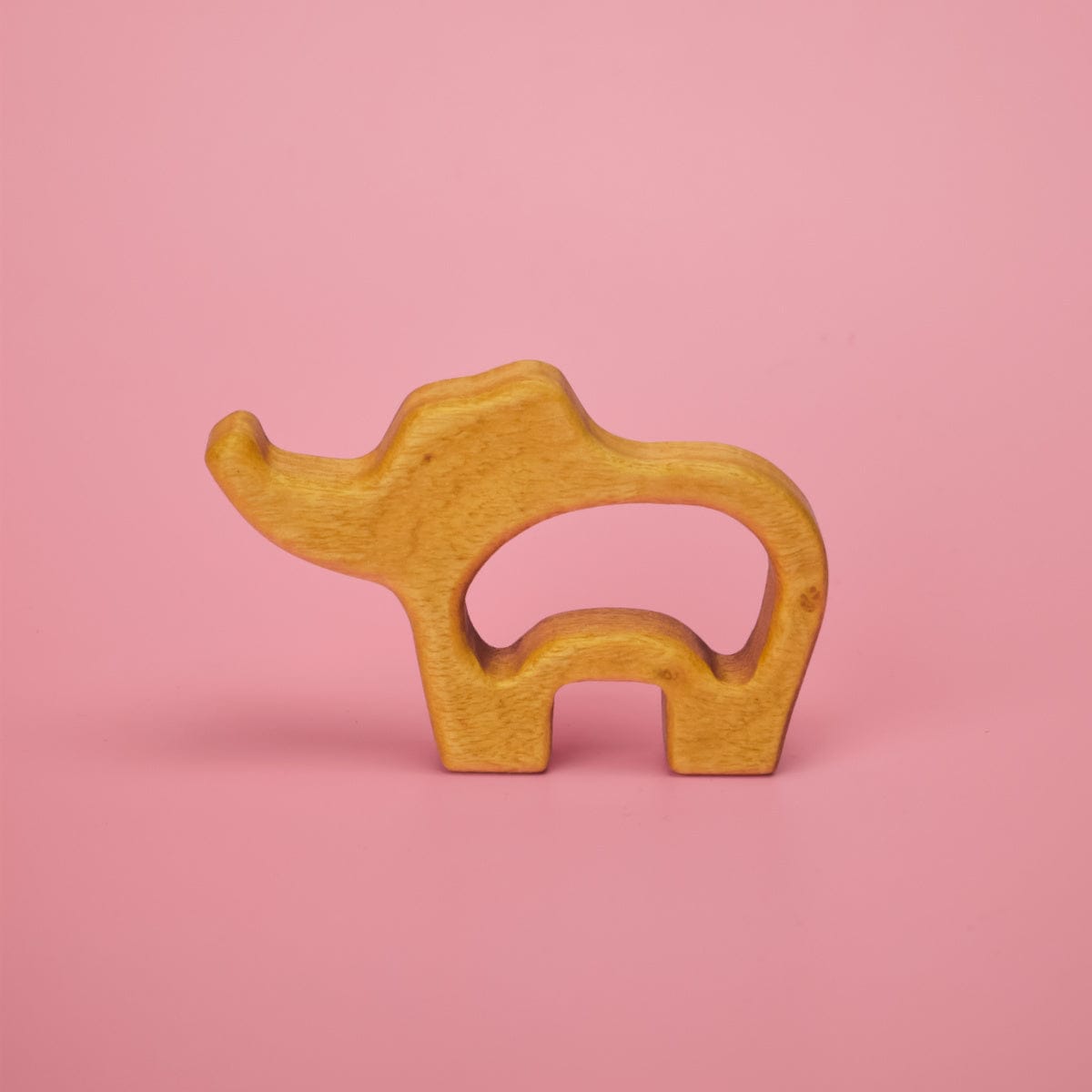 Wooden baby animal teether shaped like a bison with chunky tactile design for babies