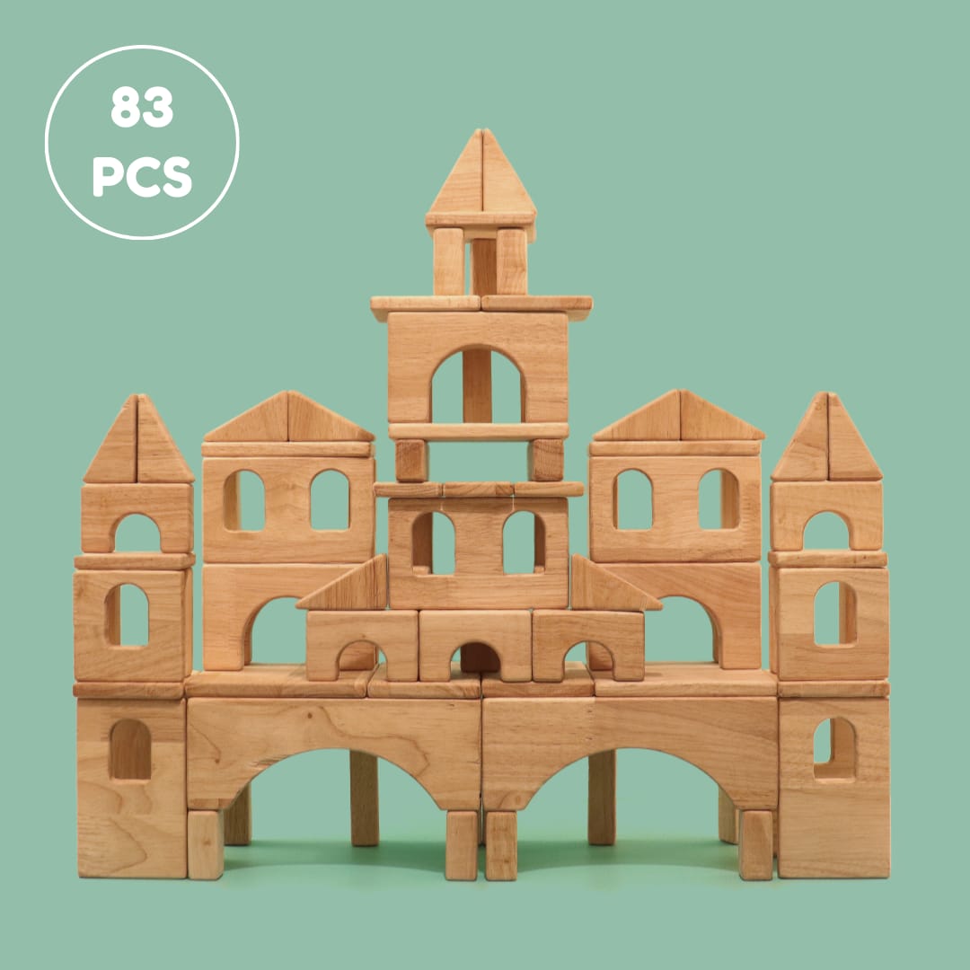 Tower Build Master Set 83 pieces grand multi-tower castle with bridge arches and windows
