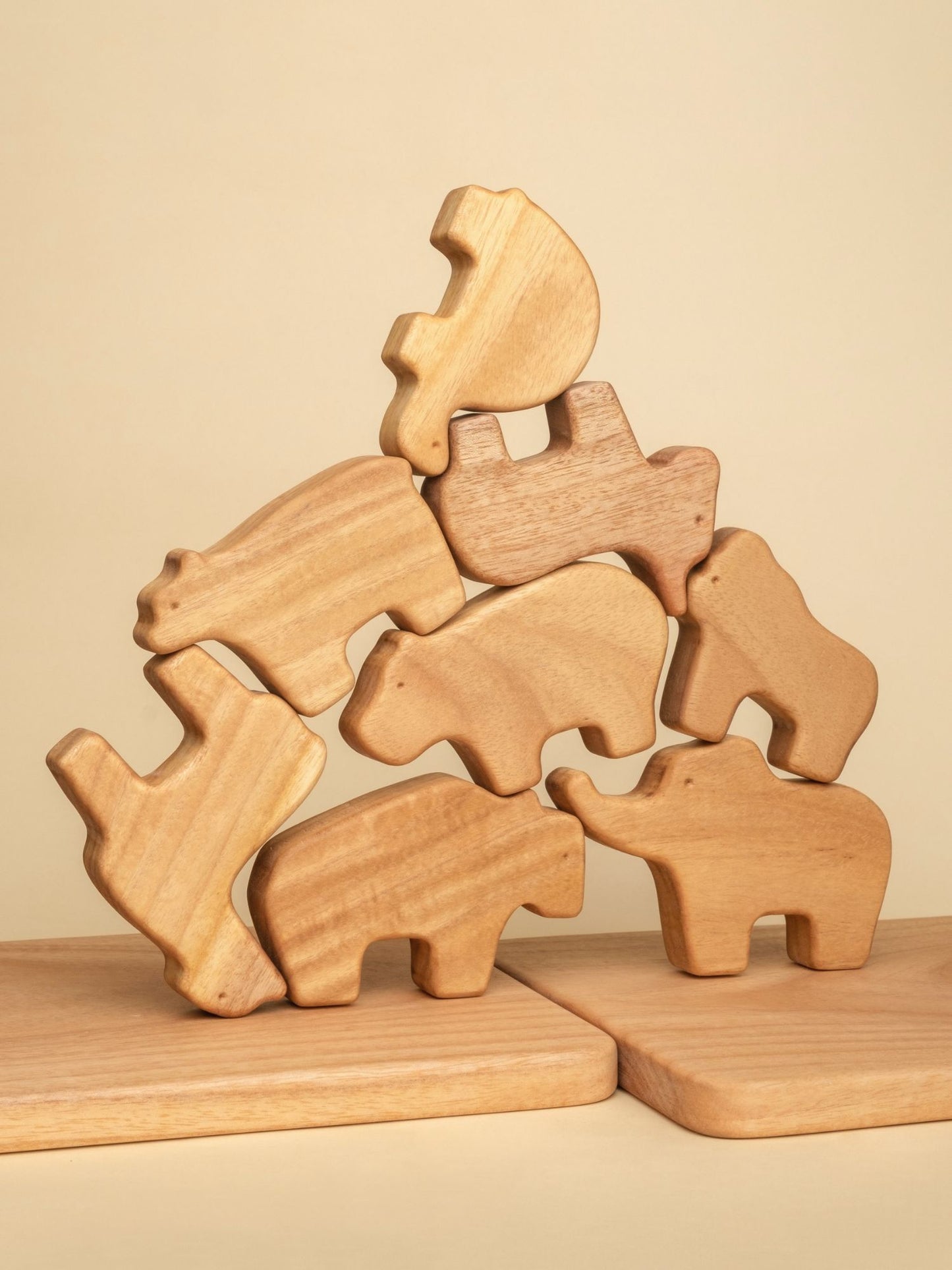 Bjørn+ & Esle+ : Wooden Animals Stacking Toy + Puzzle (Set of 8+2)